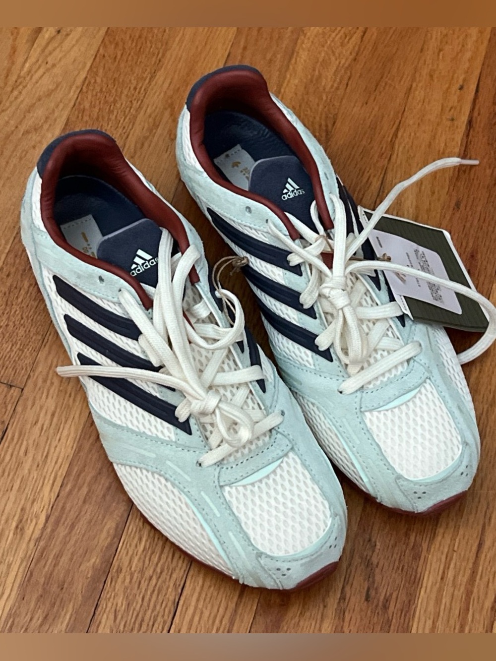 adidas V2 Ghost Sprint Mint Blue/Navy/ Maroon Retro Trainer Sneakers low profile